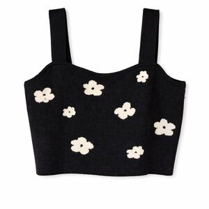 Le Lis Collection Black Floral Knit Crop Top | Cottagecore Coquette | Medium